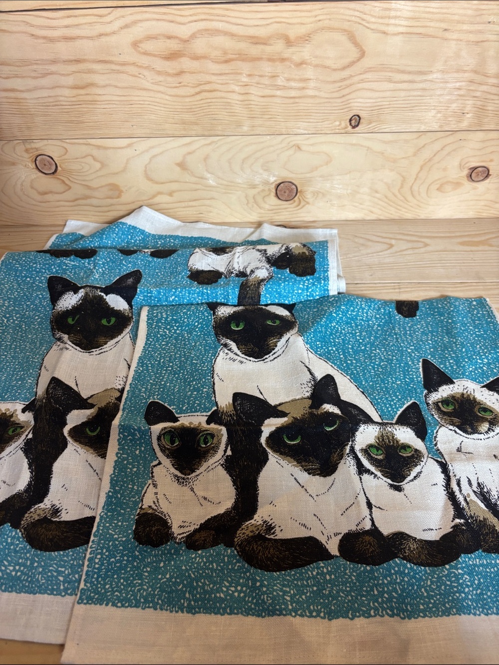 Lot of 2 vintage Siamese cat dish towel